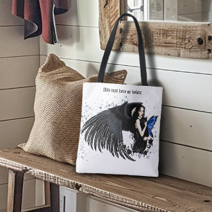Gothic Angel Wings Black Cat Tote Bag