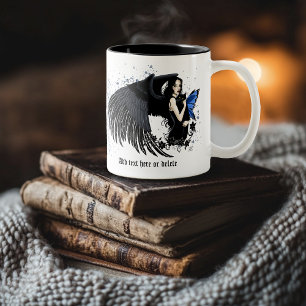 Gothic Angel Wings Black Cat Two-Tone Coffee Mug