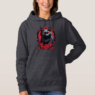 Gothic Animal Portrait   Black Cat Hoodie