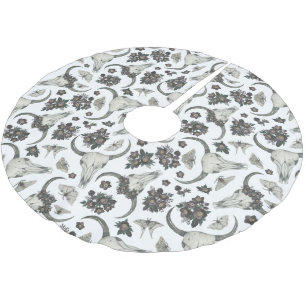 Gothic Animal Skull With Flowers Pattern Brushed Polyester Tree Skirt