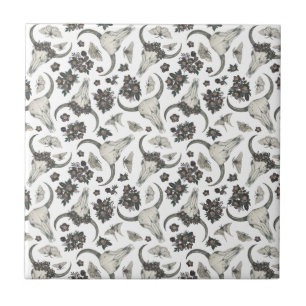 Gothic Animal Skull With Flowers Pattern Ceramic Tile