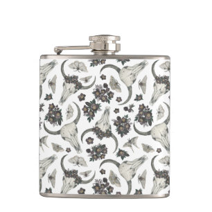 Gothic Animal Skull With Flowers Pattern Hip Flask