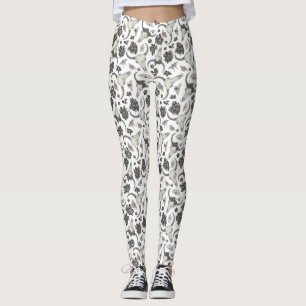 Gothic Animal Skull With Flowers Pattern Leggings