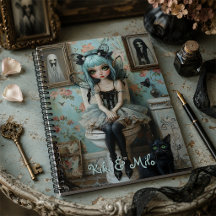Gothic Anime Fairy & Cat in Bathroom Personalised