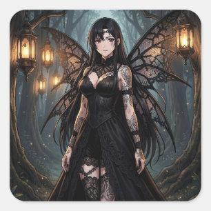 Gothic Anime Fairy Girl Blank Square Sticker