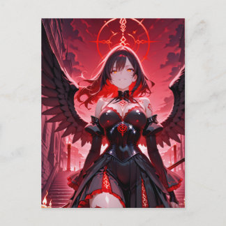Gothic Anime Fallen Angel Red Moon Halloween Holiday Postcard