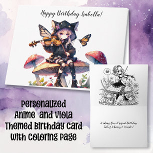 Gothic Anime Girl with Viola on Mushroom Birthday Card