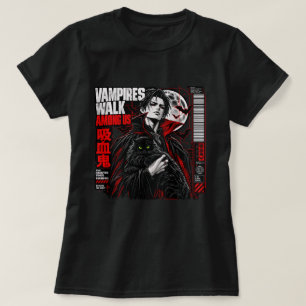 Gothic Anime Vampire Cat Shirt, Japanese Manga Dar T-Shirt