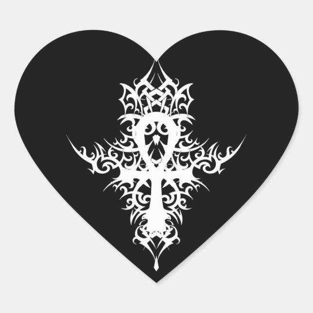 Gothic Ankh Heart Sticker (Front)