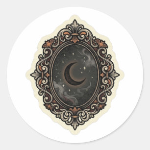 Gothic Antique Mirror Halloween Vintage Engraving Classic Round Sticker