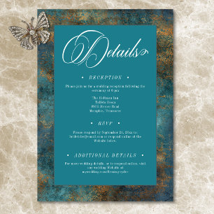 Gothic Antique Teal Gold Damask Wedding Details Enclosure Card