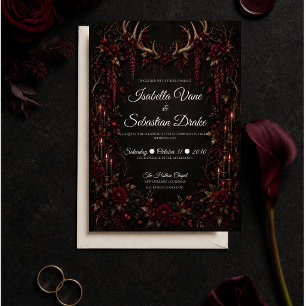 Gothic Antler Candlelit Wedding Invitation
