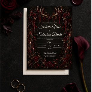 Gothic Antler Candlelit Wedding Invitation