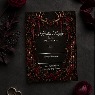 Gothic Antler Candlelit Wedding RSVP Card