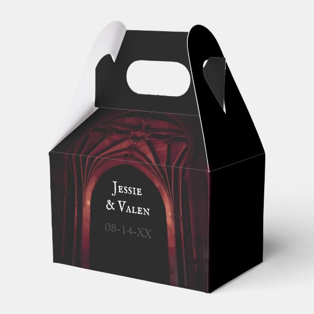 Gothic Arch Elegant Wedding Dark Black Red Favour Box (Front Side)