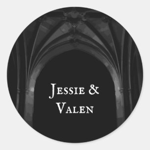 Gothic Arch Elegant Wedding Dark Black & White Classic Round Sticker