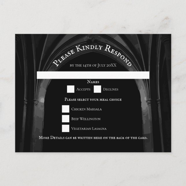 Gothic Arch Elegant Wedding Dark Black & White Holiday Postcard (Front)