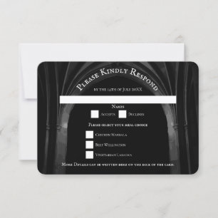 Gothic Arch Elegant Wedding Dark Black & White Invitation