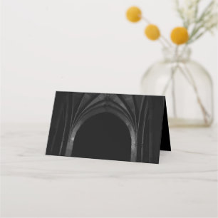 Gothic Arch Elegant Wedding Dark Black & White Place Card