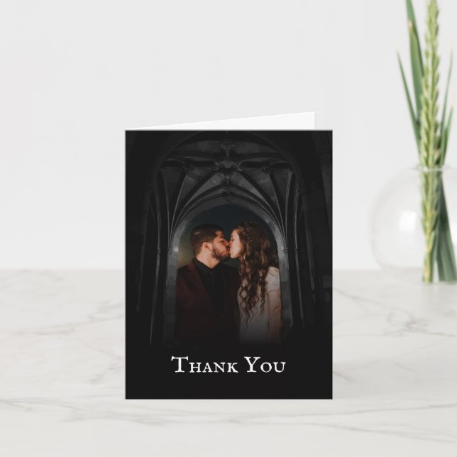 Gothic Arch Elegant Wedding Dark Black & White Thank You Card (Front)
