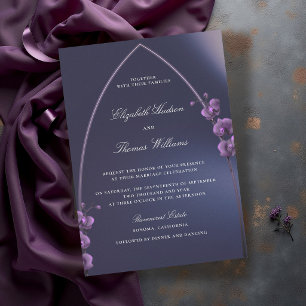 Gothic Arch Moody Blue Purple Orchids Wedding Invitation