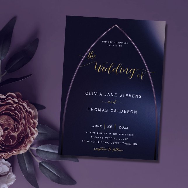 Gothic Arch Moody Purple Minimalist Modern Wedding Invitation (Creator Uploaded)