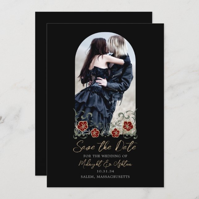 Gothic Arch Photo Black Wedding Save The Date (Front/Back)