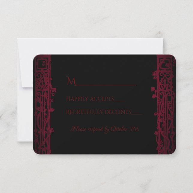 Gothic Arch Trellis and Skulls Wedding RSVP Card (Front)