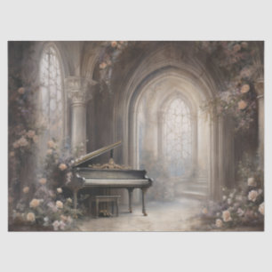 Gothic Arch with Piano and Florals Decoupage Tissue Paper