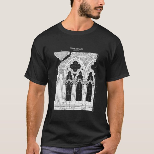 Gothic Architecture Schematics Cathedral Windows T-Shirt (Front)