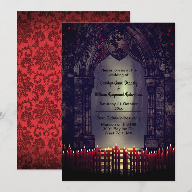 Gothic Archway with Red Candles Wedding Invitation (Front/Back)