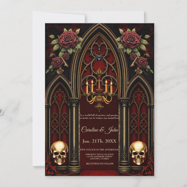 Gothic Archway with Skulls.  Invitation (Front)