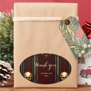 Gothic Archway with Skulls Oval Sticker