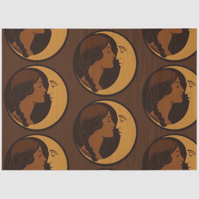 Gothic Art Deco Girl and Crescent Moon Decoupage Tissue Paper (Front)