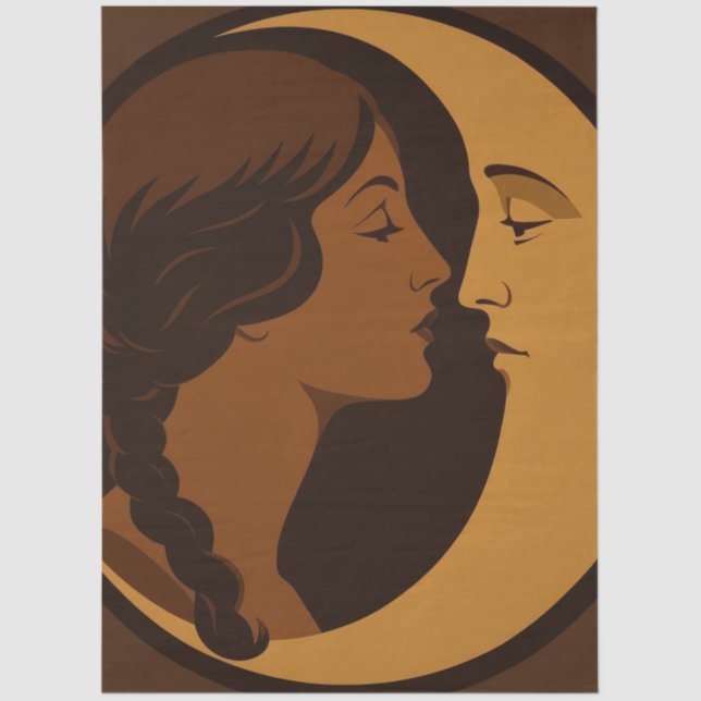 Gothic Art Deco Girl and Crescent Moon Decoupage Tissue Paper (Front)