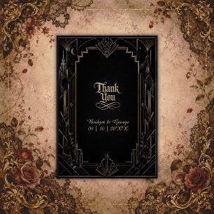 Gothic Art Deco Skyline Rose Wedding Thank You Card