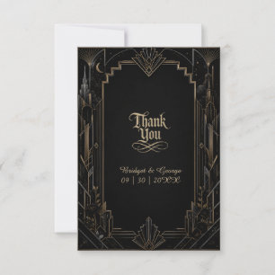Gothic Art Deco Skyline Rose Wedding  Thank You Card