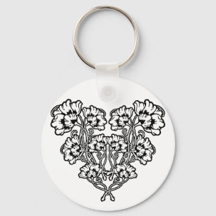Gothic Art Nouveau Flower Heart Keychain