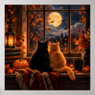 Gothic Autumn Cats Poster – Cosy Halloween Art