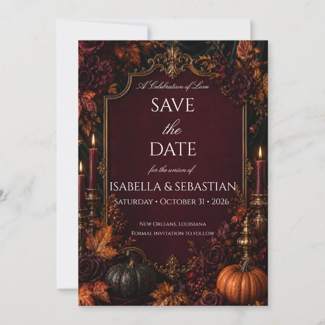 Gothic Autumn Pumpkin Save The Date (Front)