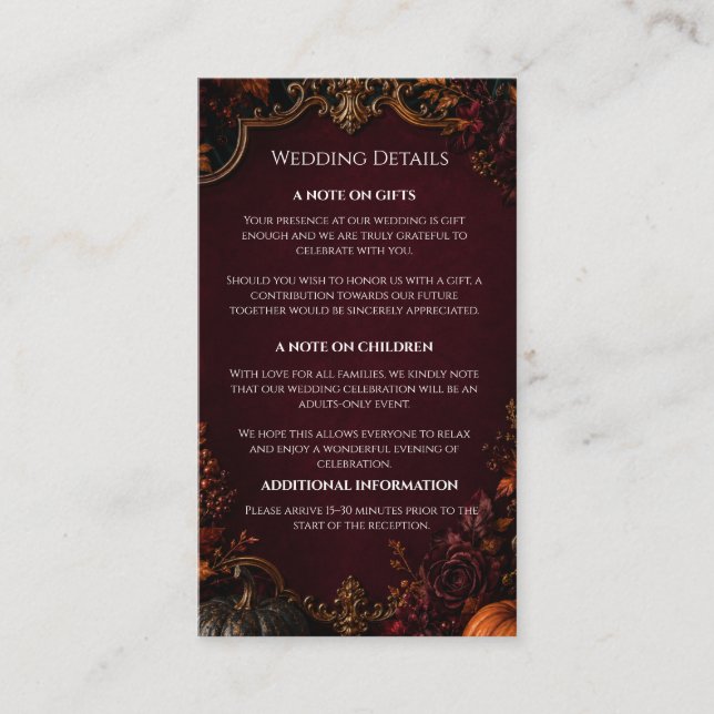 Gothic Autumn Pumpkin Wedding Enclosure Card (Front)