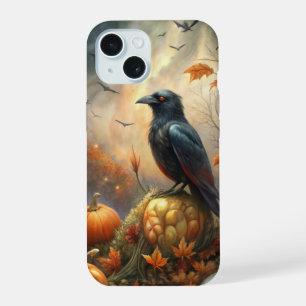 Gothic Autumn Raven - Witchy Pumpkin Forest Design iPhone 15 Case