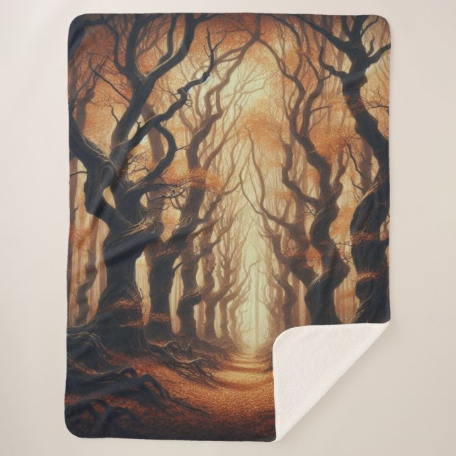 Gothic Autumn woods Sherpa Blanket (Front)