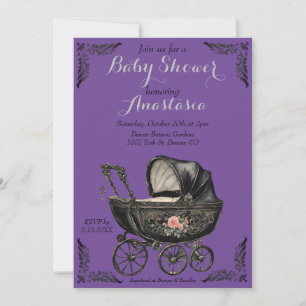 Gothic Baby Carriage Girl Baby Shower Invitation
