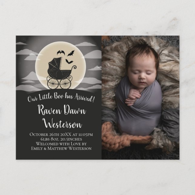 Gothic Baby Carriage Halloween Birth Annoucement Postcard (Front)
