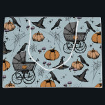 Gothic Baby Carriage Halloween Blue Large Gift Bag<br><div class="desc">This artsy yet elegant large Halloween gift bag features hand-drawn illustrations in black ink by Nathalie Portet. Against a beautiful French blue background, images of Victorian baby carriages, witch hats, black crows, pumpkins, spiderwebs, bubbling cauldrons and tiny speckled mushrooms adorn this gift bag. Ideal for Halloween Baby Showers, 1st Halloween,...</div>