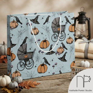 Gothic Baby Carriage Halloween Blue Large Gift Bag