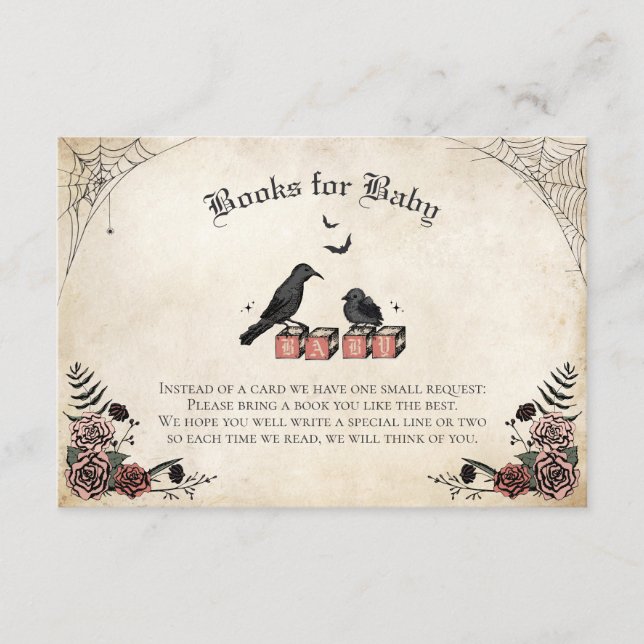 Gothic Baby Shower Baby Black Raven Books for Baby Enclosure Card (Front)