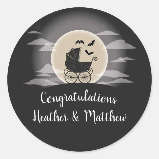 Gothic Baby Shower Halloween Carriage Classic Round Sticker (Front)
