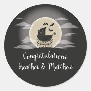 Gothic Baby Shower Halloween Carriage Classic Round Sticker